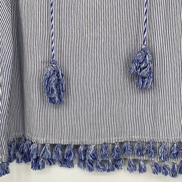 Roller rabbit Navy Pinstriped boho peasant blouse top Hand embroidered 100% Cott - Picture 4 of 14